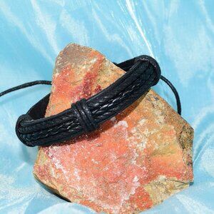 Michael Diego Mens Braid Layered Sliding Tie Leather Bracelet Black Gift Package